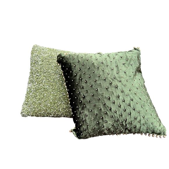 Festive Pillow Lot 2 Crate & Barrel Pier 1 Beaded Jingle Bells Removable Covers - Picture 1 of 16